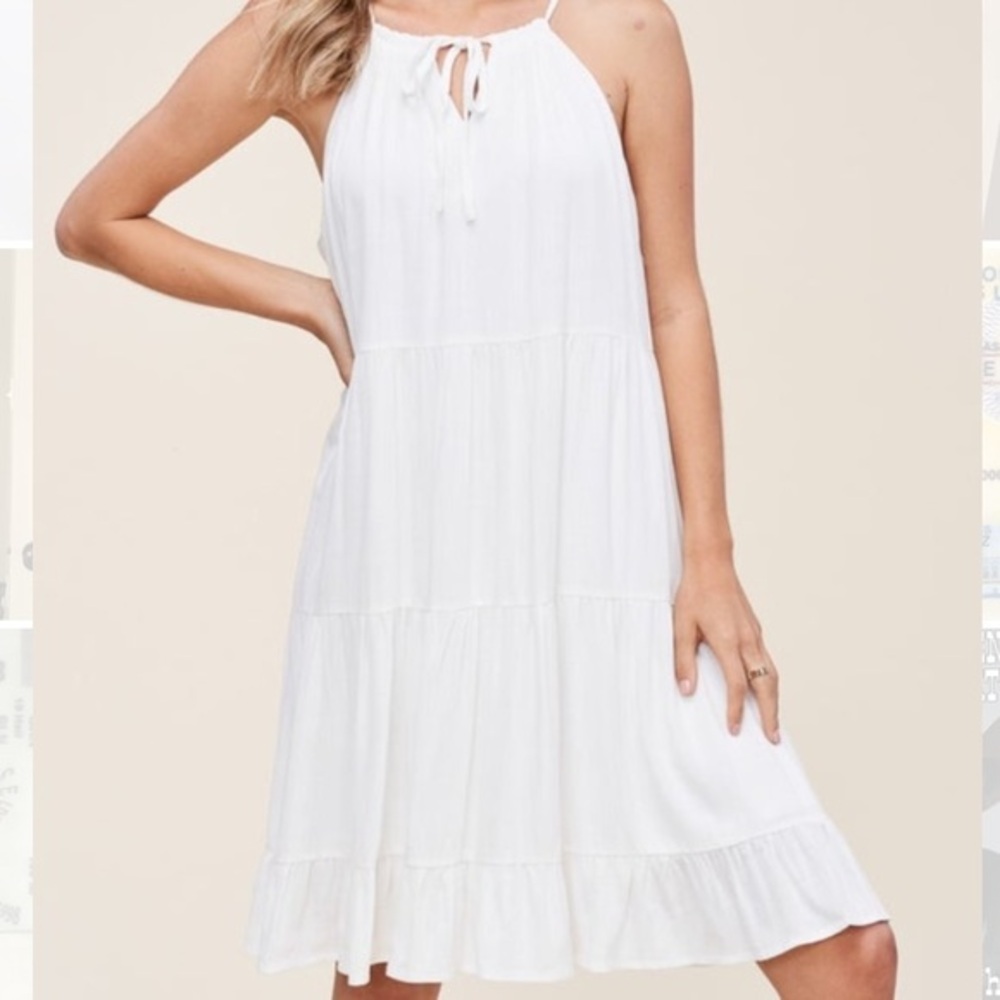 Tiered Solid White Dress, small